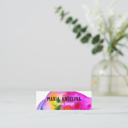 Kleurrijke waterverf abstracte zwemmen regenboog mini visitekaartje (Staand voorkant)