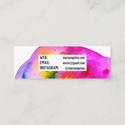 Kleurrijke waterverf abstracte zwemmen regenboog mini visitekaartje (Achterkant)