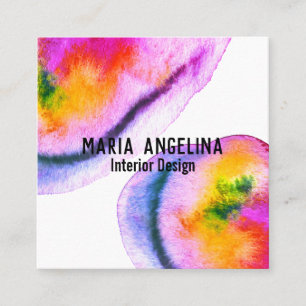 Kleurrijke waterverf abstracte zwenken paars geel vierkante visitekaartje
