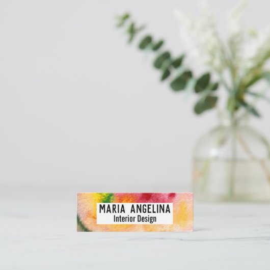 Kleurrijke waterverf abstracte zwenken rood geel mini visitekaartje (Staand voorkant)