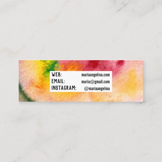 Kleurrijke waterverf abstracte zwenken rood geel mini visitekaartje (Achterkant)