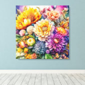  kleurrijke Waterverf AI kunstbloemen Canvas Afdruk (Insitu (Houten vloer))
