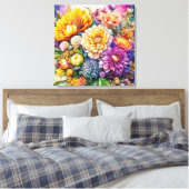  kleurrijke Waterverf AI kunstbloemen Canvas Afdruk (Insitu (Slaapkamer))