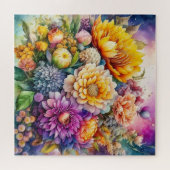 kleurrijke Waterverf AI kunstbloemen Legpuzzel (Horizontaal)