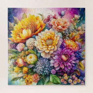 kleurrijke Waterverf AI kunstbloemen Legpuzzel