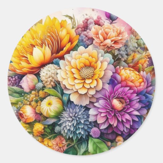 kleurrijke Waterverf AI kunstbloemen Ronde Sticker (Voorkant)