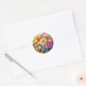 kleurrijke Waterverf AI kunstbloemen Ronde Sticker (Envelop)