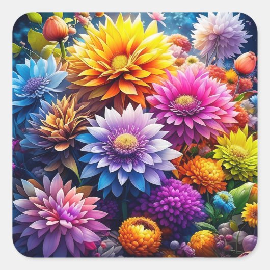  kleurrijke Waterverf AI kunstbloemen Vierkante Sticker (Voorkant)