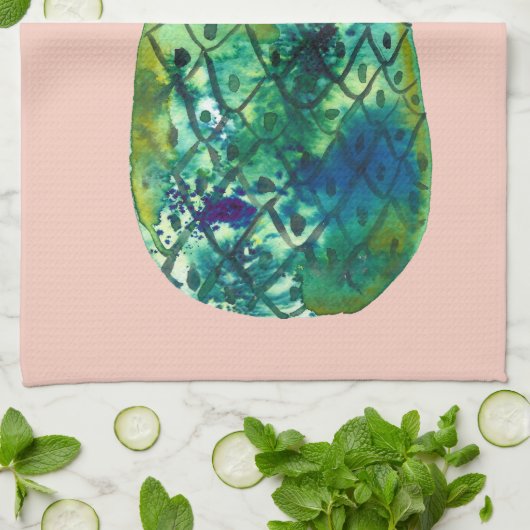 Kleurrijke Waterverf Ananas Blauw Groen Roze Theedoek (Gevouwen)