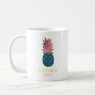 Kleurrijke Waterverf ananas en Gold Aloha Koffiemok