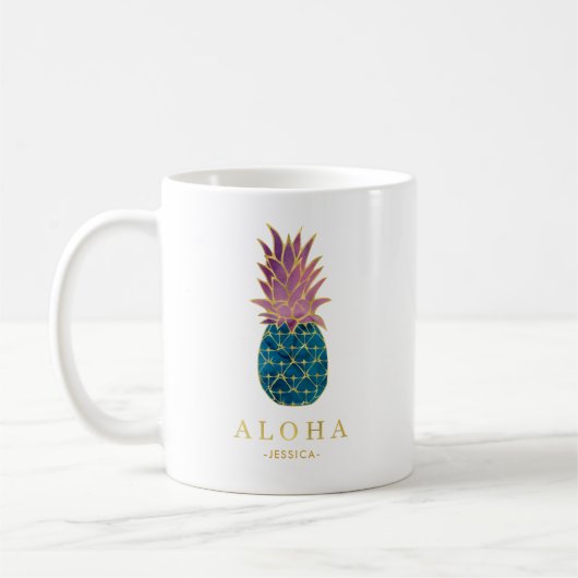 Kleurrijke Waterverf ananas en Gold Aloha Koffiemok (Links)