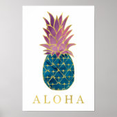 Kleurrijke Waterverf ananas en Gold Aloha Poster (Voorkant)