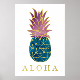 Kleurrijke Waterverf ananas en Gold Aloha Poster