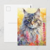 Kleurrijke waterverf aquarel van een Maine Coon ka Briefkaart (Voorkant / Achterkant)