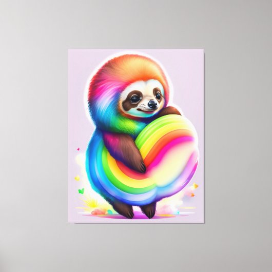 Kleurrijke Waterverf Baby Sloth Canvas Afdruk (Voorkant)