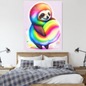 Kleurrijke Waterverf Baby Sloth Canvas Afdruk (Insitu (Slaapkamer))