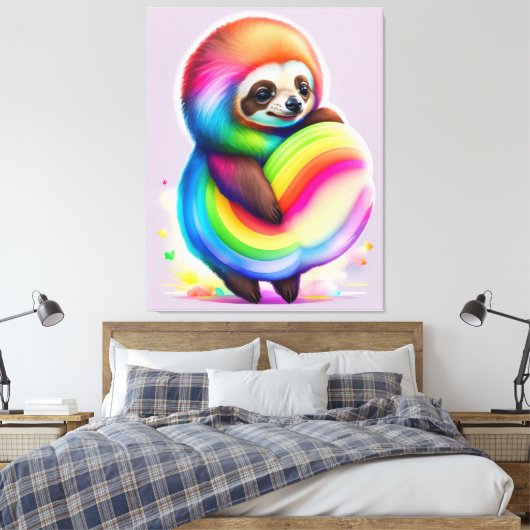 Kleurrijke Waterverf Baby Sloth Canvas Afdruk (Insitu (Slaapkamer))