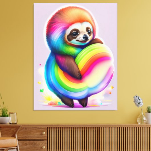 Kleurrijke Waterverf Baby Sloth Canvas Afdruk (Insitu (Woonkamer))