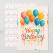 Kleurrijke Waterverf Ballonnen Verjaardag Kaart (Voorkant / Achterkant)
