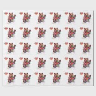 Kleurrijke Waterverf Beer – 'Pawvol' met Liefde 💖 Cadeaupapier