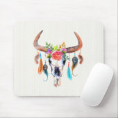 Kleurrijke Waterverf Bizon schedel met hoorns Muismat (Met muis)