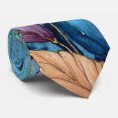 Kleurrijke waterverf bladeren op blauw stropdas (Opgerold)