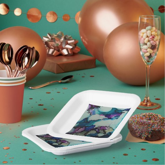 Kleurrijke waterverf blauw papier borden papieren bordje (Multi)