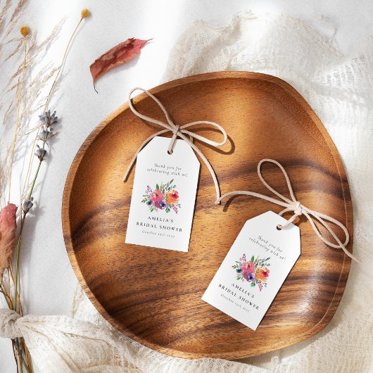 Kleurrijke Waterverf Bloem Bruiloft Aangepast Cadeaulabel