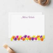 Kleurrijke Waterverf Bloem Gepersonaliseerd Notitiekaartje (Voorkant / Achterkant in situ)