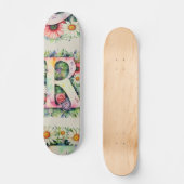 Kleurrijke Waterverf Bloem Gepersonaliseerde Monog Persoonlijk Skateboard (Voorkant)