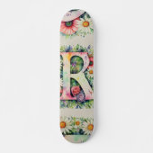 Kleurrijke Waterverf Bloem Gepersonaliseerde Monog Persoonlijk Skateboard (Voorkant)