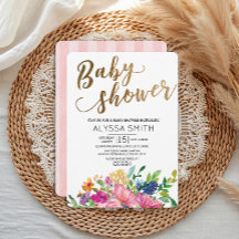 Kleurrijke Waterverf Bloem Goud Witte Baby Shower