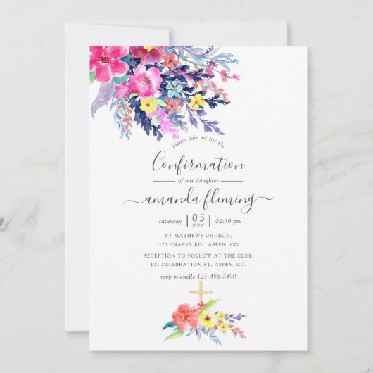 Kleurrijke waterverf bloem lente bevestiging kaart (Voorkant)