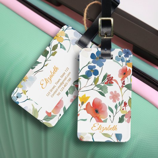  Kleurrijke Waterverf Bloem Personaliseren Bagagelabel