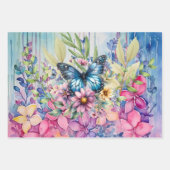 Kleurrijke Waterverf Bloem Vlinder Inpakpapier Vel (Voorkant 3)