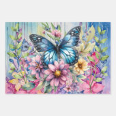 Kleurrijke Waterverf Bloem Vlinder Inpakpapier Vel (Voorkant)