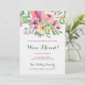 Kleurrijke Waterverf Bloem We Zijn Verhuisd Aankondiging (Staand voorkant)