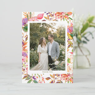 Kleurrijke Waterverf Bloemen Aangepaste Foto Bruil Bedankkaart