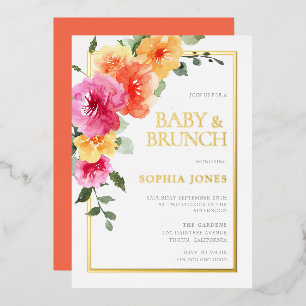 Kleurrijke Waterverf Bloemen Baby Shower Brunch Folie Uitnodiging