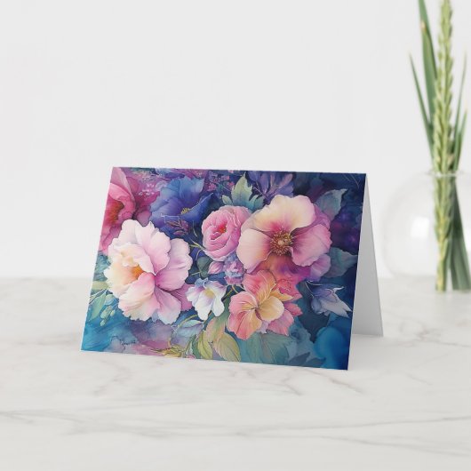 Kleurrijke Waterverf Bloemen Blank Note Kaart (Voorkant)