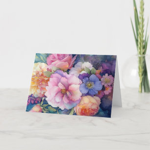 Kleurrijke Waterverf Bloemen Blank Note Kaart
