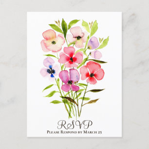 Kleurrijke Waterverf Bloemen Boeket Bruiloft RSVP Briefkaart
