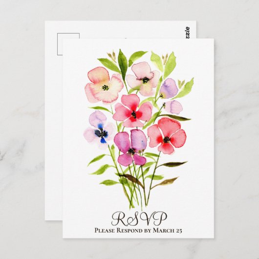 Kleurrijke Waterverf Bloemen Boeket Bruiloft RSVP Briefkaart (Voorkant / Achterkant)