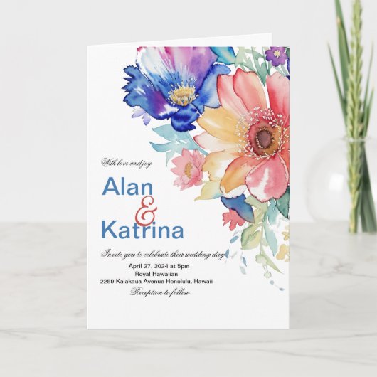 Kleurrijke Waterverf Bloemen Bruiloft (Voorkant)