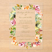 Kleurrijke Waterverf Bloemen bruiloft Aardse Boho Acryl Uitnodigingen (Voorkant)