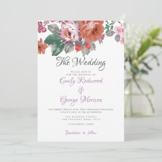 Kleurrijke Waterverf Bloemen Bruiloft Kaart (Staand voorkant)