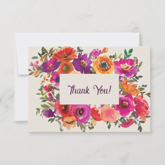 Kleurrijke Waterverf Bloemen Dank u kaart (Voorkant)