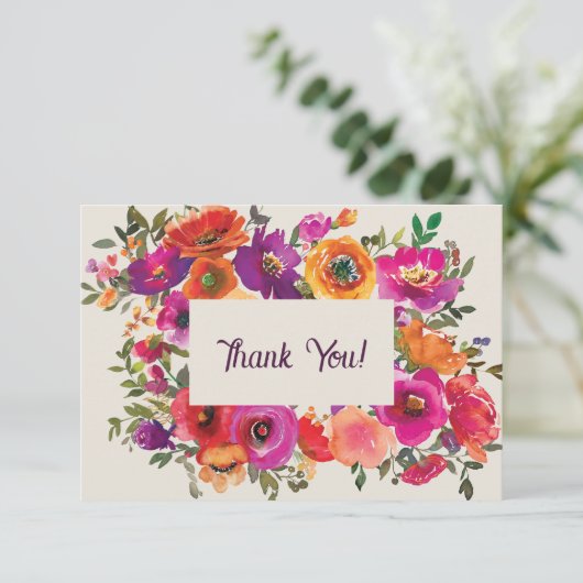 Kleurrijke Waterverf Bloemen Dank u kaart (Staand voorkant)