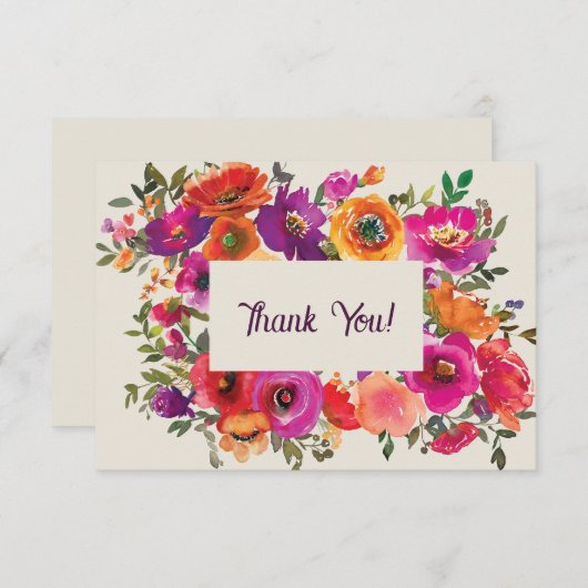 Kleurrijke Waterverf Bloemen Dank u kaart (Voorkant / Achterkant)
