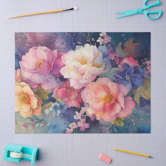 Kleurrijke Waterverf Bloemen Decoupage Tissuepapier (Craft)